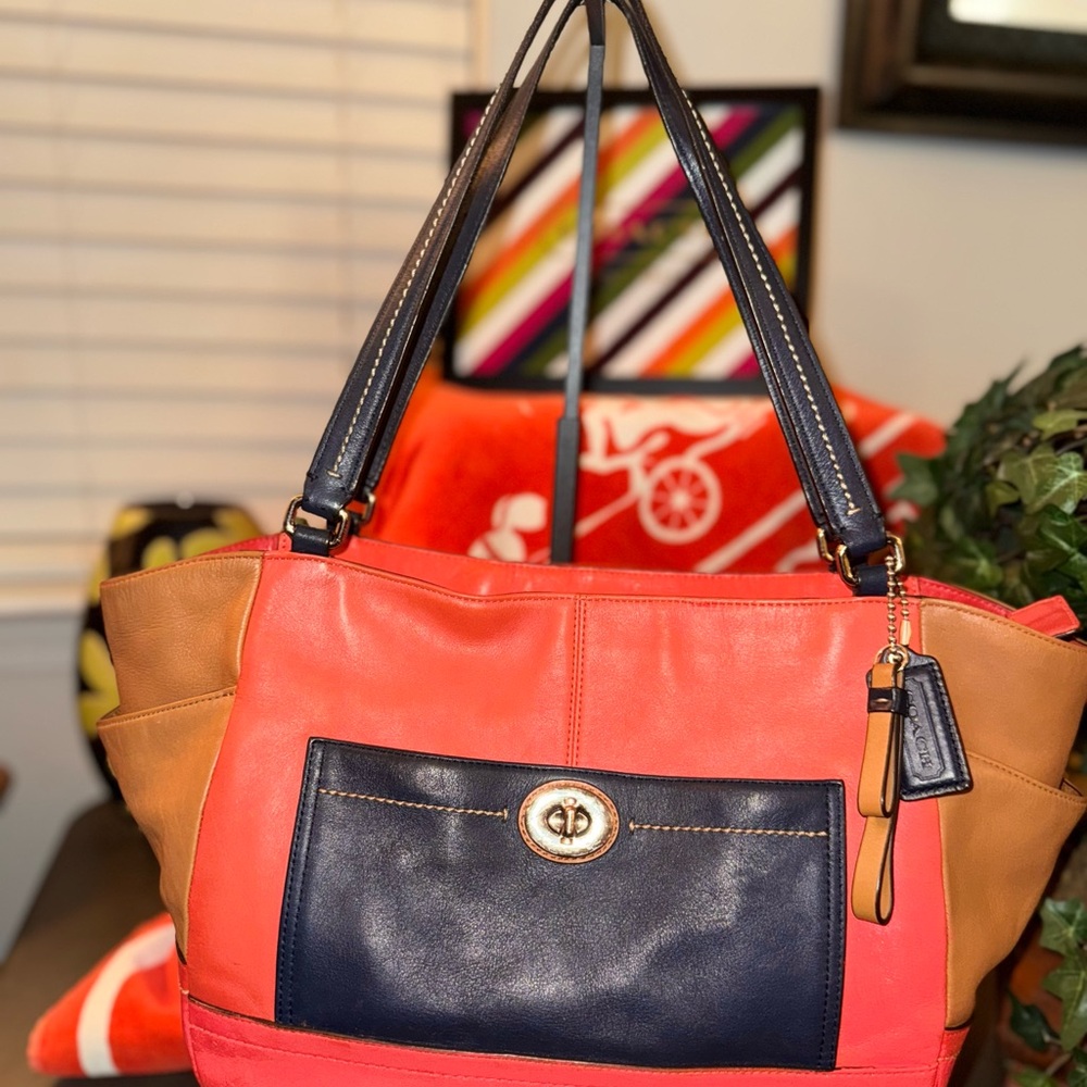Coach “Park” Color Block leather Tote
